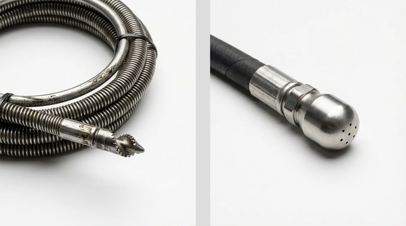 Drain snake cable and hydro jetting nozzle used for drain cleaning in Maple Grove, MN