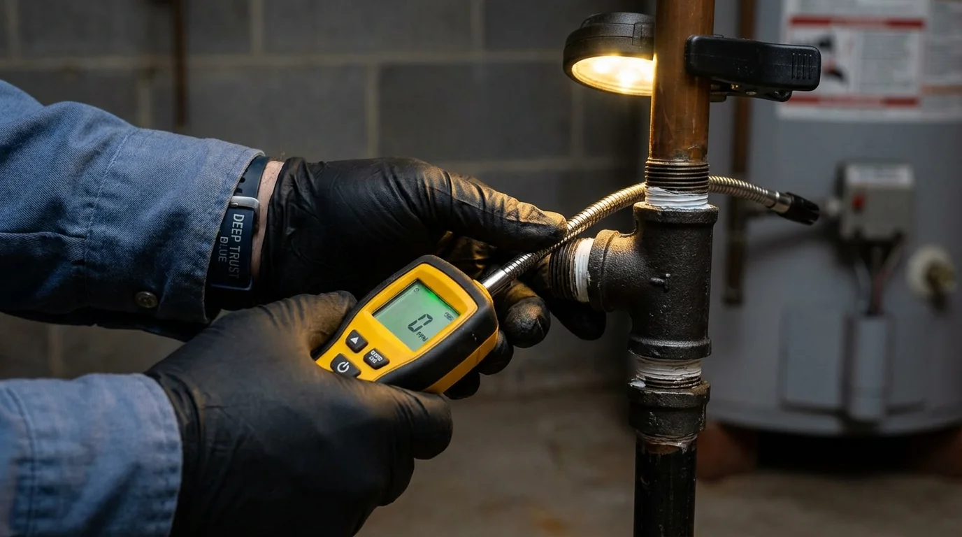 Gas leak detection with electronic sniffer by Johns Plumbing LLC in Maple Grove