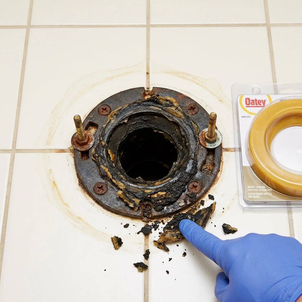 Failed wax ring showing water seepage at the base of a toilet in a Maple Grove, MN home