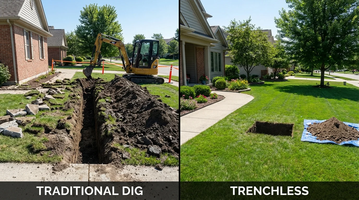 Trenchless sewer repair with minimal yard damage versus traditional excavation in Maple Grove, MN